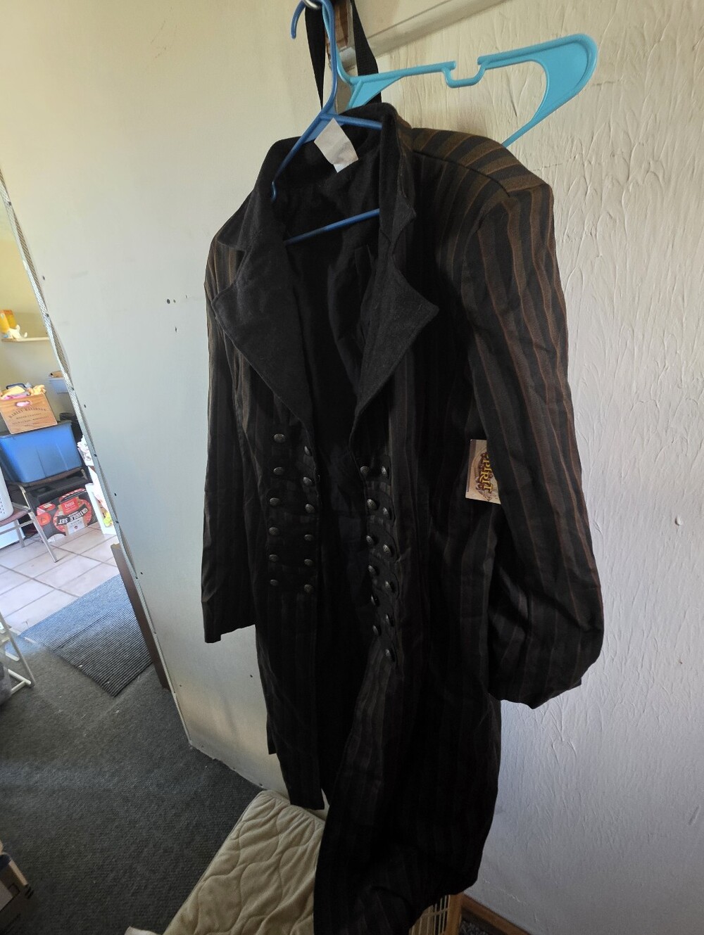 Men's Black Striped Long Stesmpunk Trench Coat Spirit Hallowen Xl